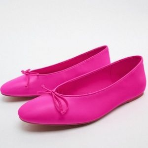 Hot Pink Leather Ballet Flats